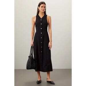 Proenza Schouler Button Front Dress Black Midi V-Neck Sleeveless Sz 2